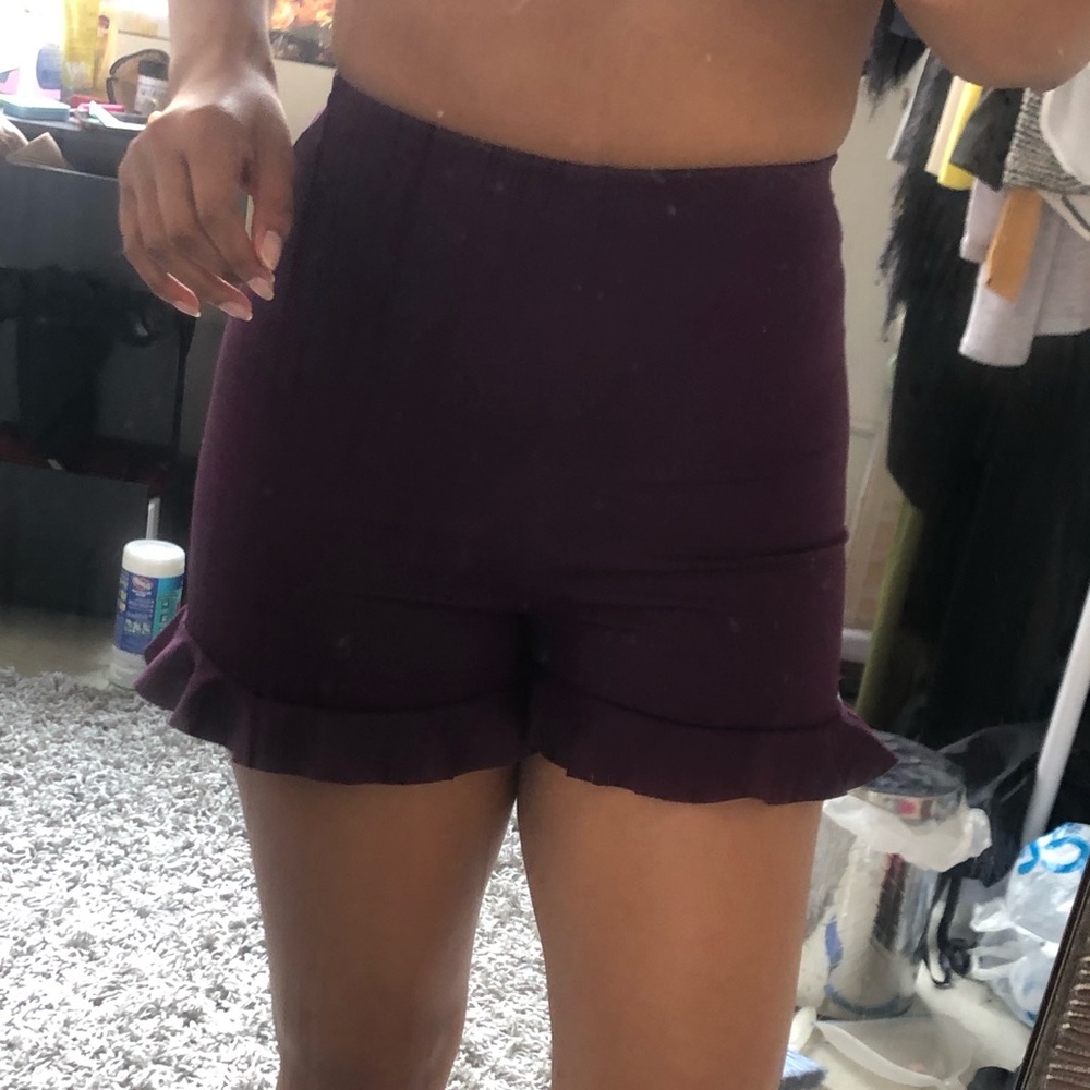 Purple Ruffle Hem Shorts
